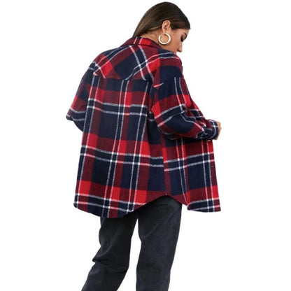 Damen Flanellhemdjacke Karomuster Bequem Schnürdetails