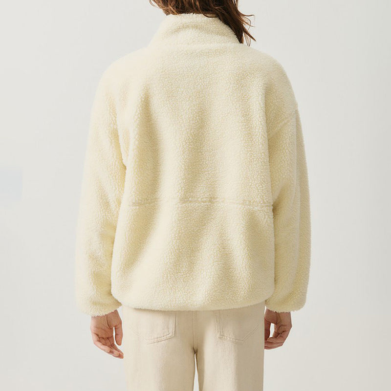 Damen Fleecejacke Flauschig Hochkragen Seitentaschen Eveloria