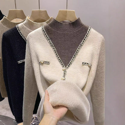 Damen V-Pullover mit Schimmer-Details und Knöpfen Eveloria