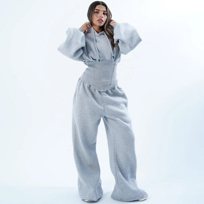 Damen Oversized Hoodie Lässig Weite Bund Grau Eveloria