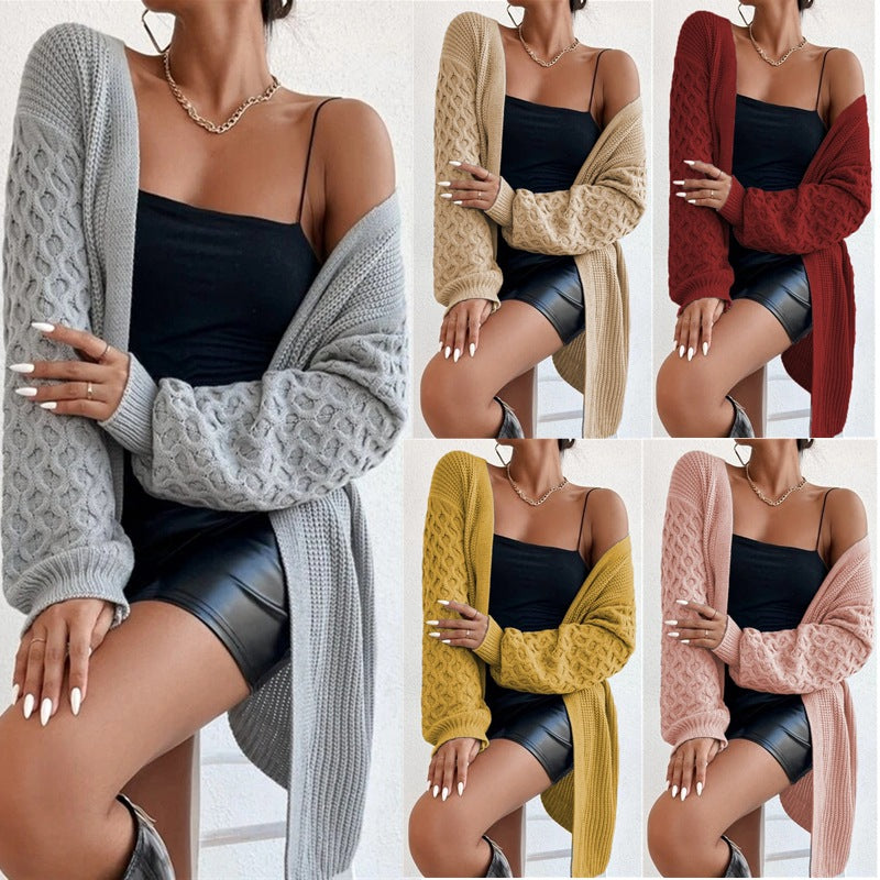 Damen Grobstrick Cardigan Strukturierter Look Lässig Beige - Eveloria