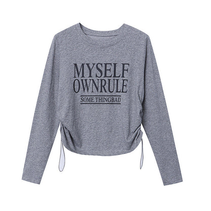 Damen Langarm-T-Shirt Lässig Mit Schriftzug Grau