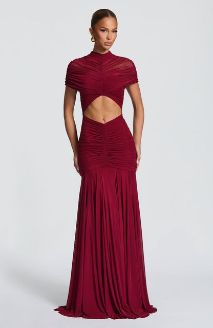 Damen Abendkleid Cut-Out-Design gefalteter Stoff Eveloria