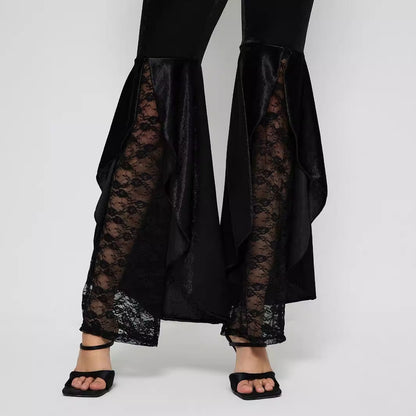 Damen High-Waist Palazzo-Hose Spitzen-Einsätze Eveloria