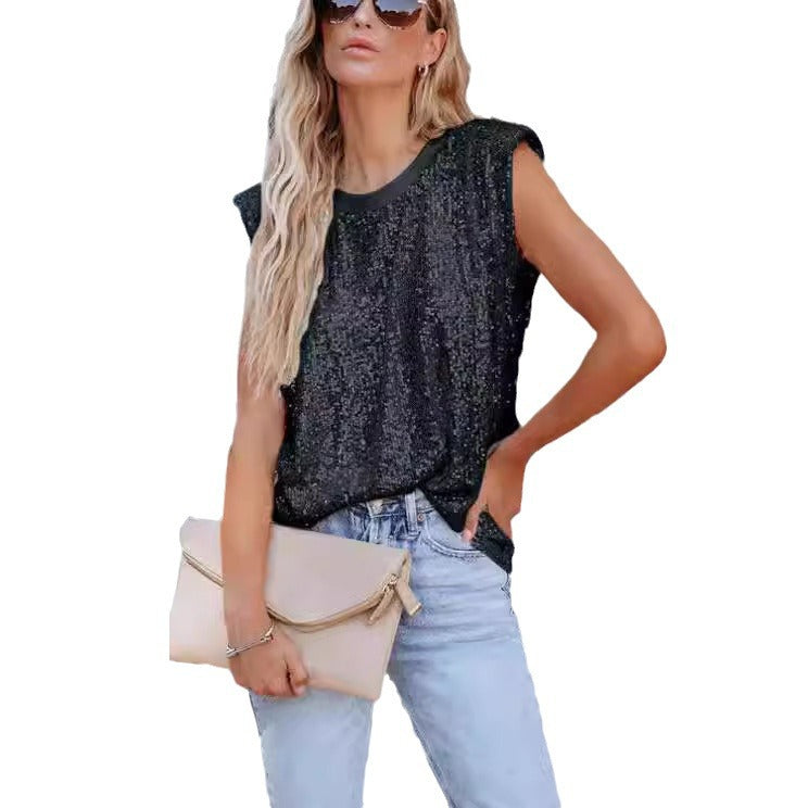Damen Rundhalsbluse Glitzernd Eveloria