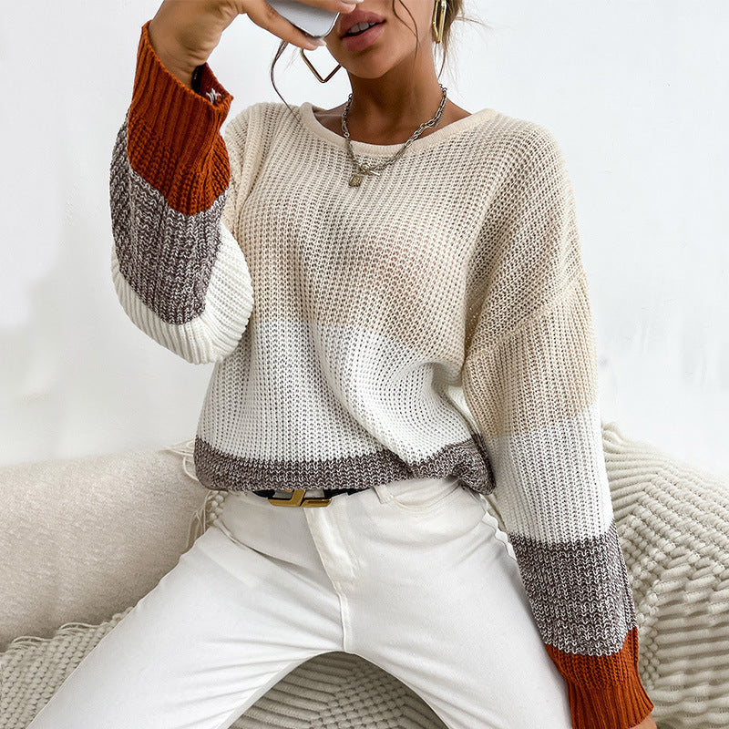 Damen Strickpullover mit Blockstreifen Lässig - Eveloria