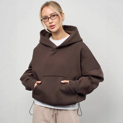 Damen Oversize Hoodie Weiches Innenfutter Kängurutasche Grau Eveloria - Eveloria