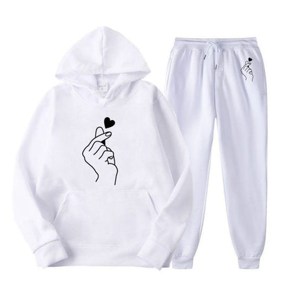 Damen Jogginganzug Bequem Herzmotiv Grau Eveloria