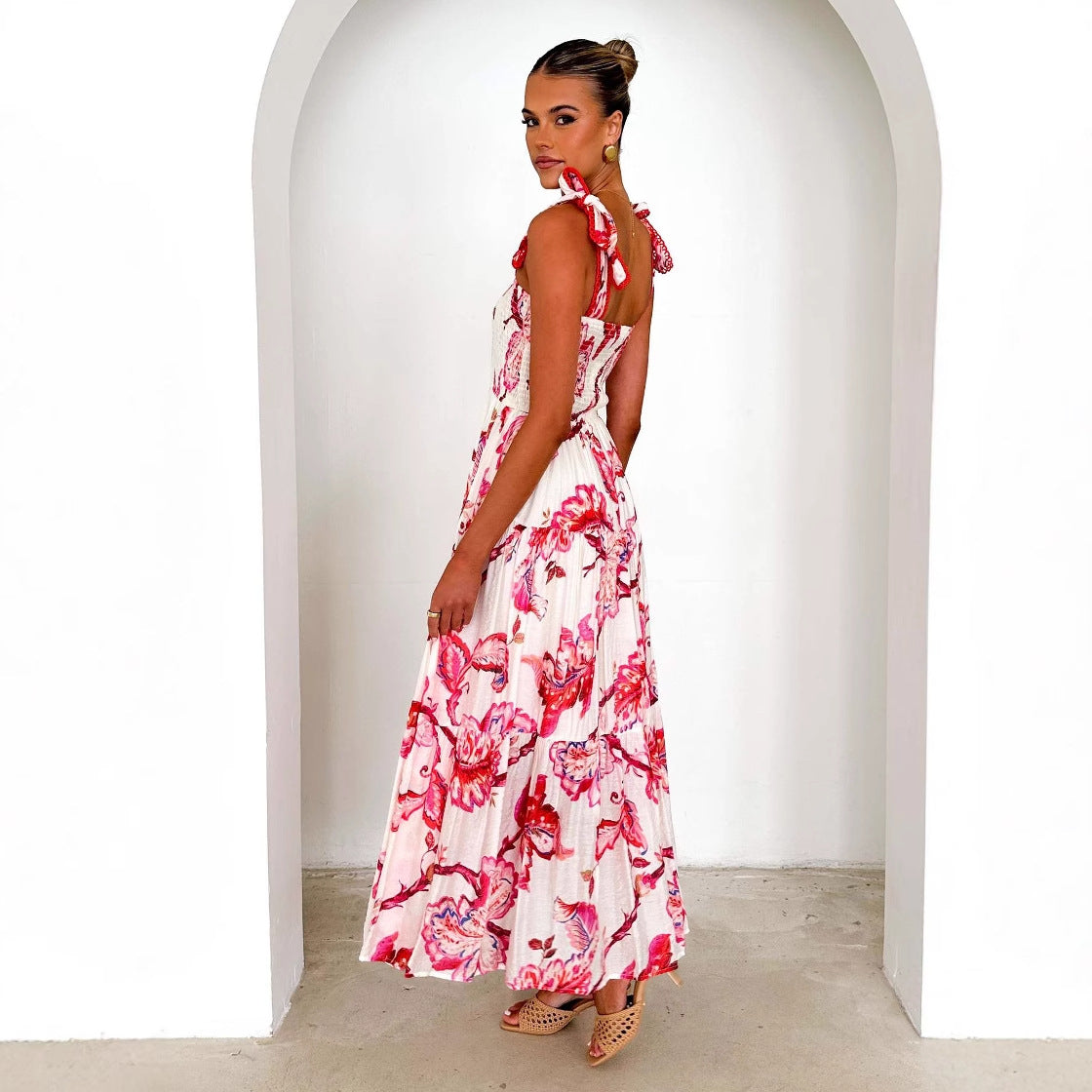 Damen Maxikleid Rüschendesign Fließend Eveloria