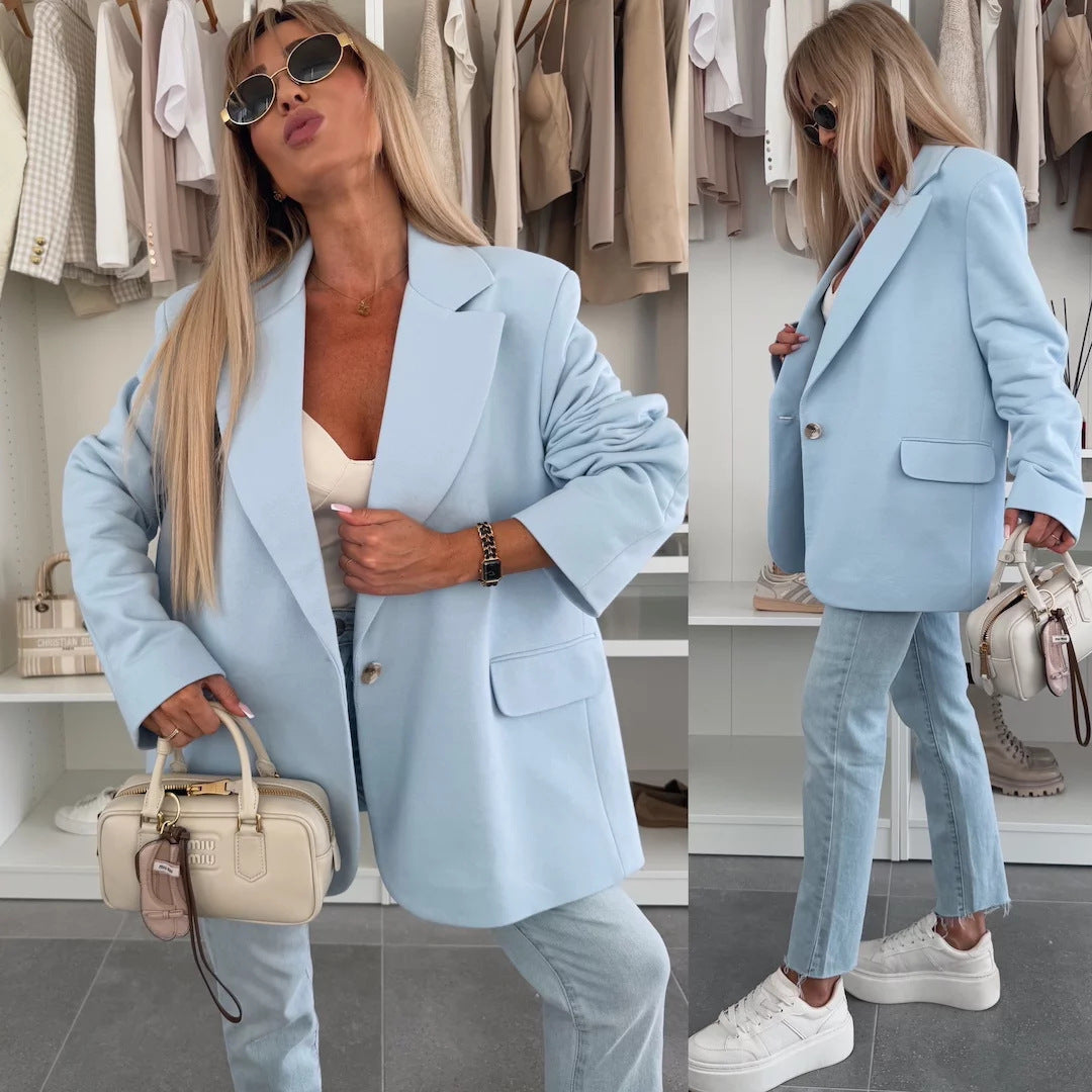 Damen Oversized Blazer mit Taschen Modisch Eveloria