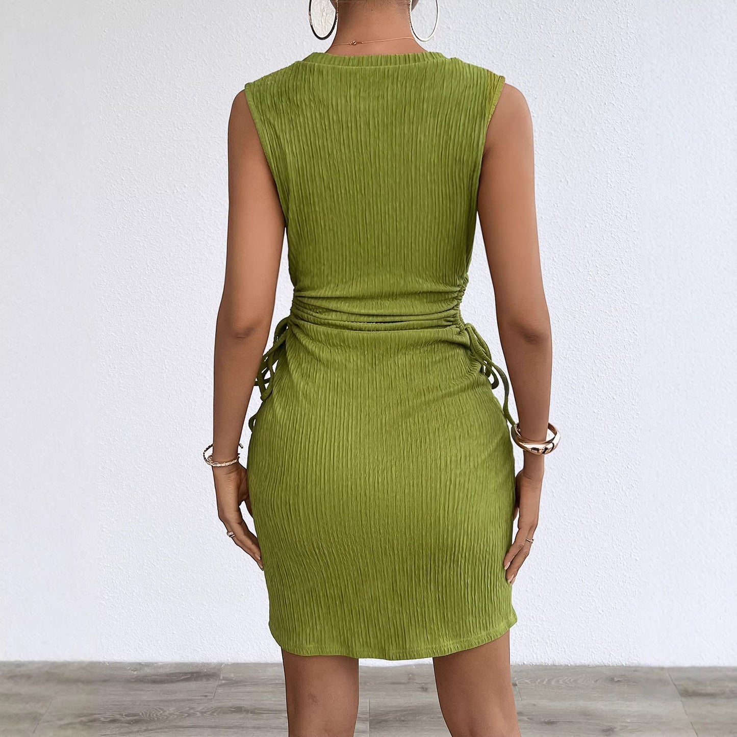 Eveloria Damen Wickelkleid Figurbetonung Raffung Braun