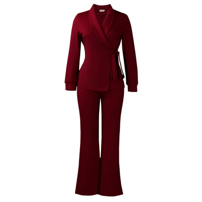 Damen Blazer-Set Weites Bein Modischer Gürtel Eveloria