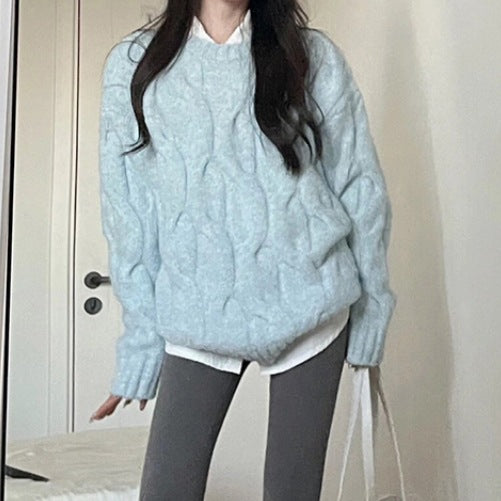Damen Grobstrickpullover Zopf-Muster Lässig Eveloria