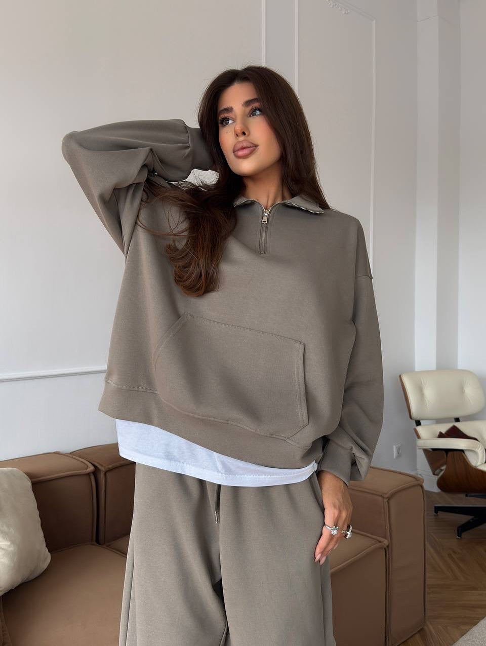 Damen Sportanzug Relaxed Fit Hoher Kragen Praktische Taschen