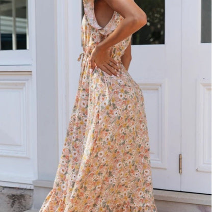 Damen Maxikleid Blumendruck Rüschendetails Eveloria