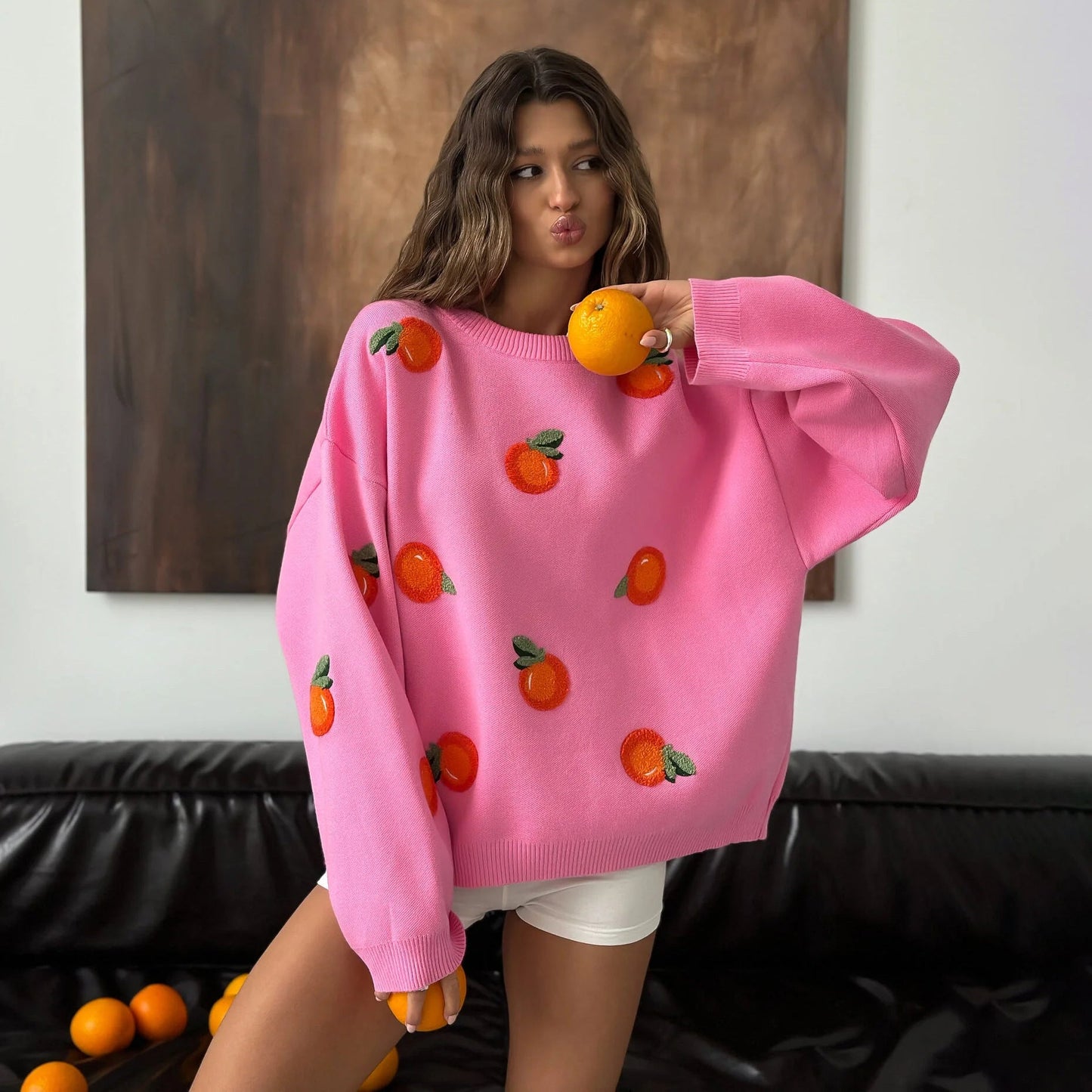 Damen Oversized Pullover Bunt Stickdetails - Eveloria