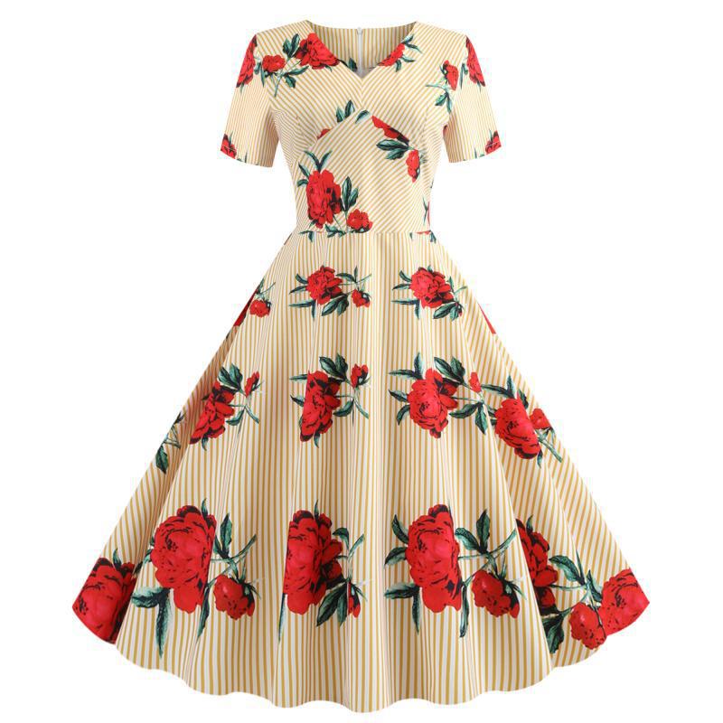 Damen Swingkleid Floralmuster V-Ausschnitt Eveloria - Eveloria