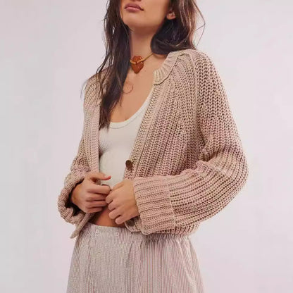 Damen Strickcardigan Lässig Überschnittene Schultern Knopfdetails