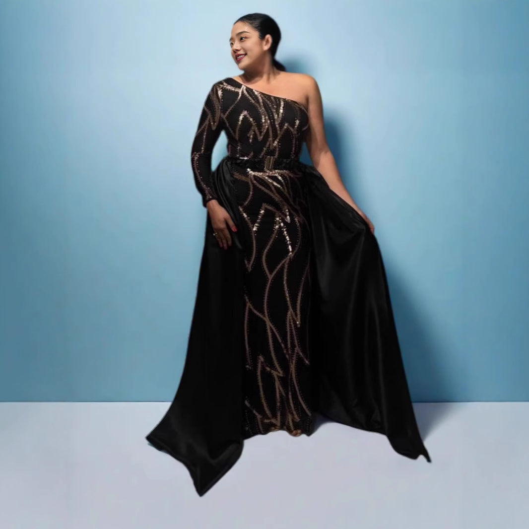 Damen Abendkleid Schwingrock Glitzerdetails Eveloria