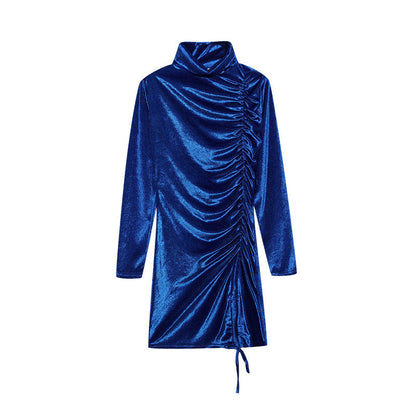 Damen Partykleid Hochgeschlossener Kragen Raffungen Eveloria