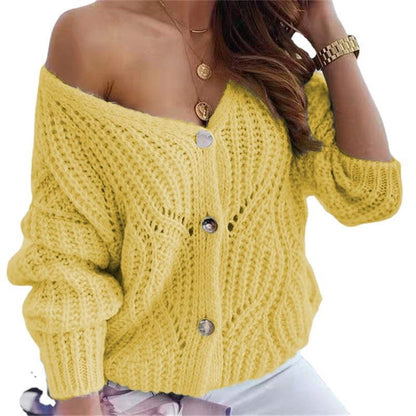 Damen Grobstrick-Cardigan Offen mit Knöpfen Beige