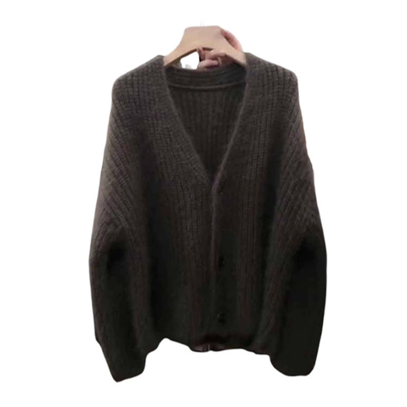Damen Strickjacke Flausch Lässiger Schnitt Beige