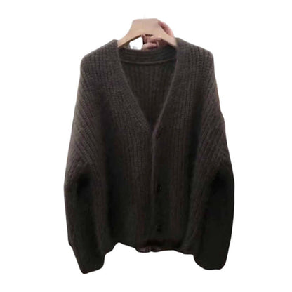 Damen Strickjacke Flausch Lässiger Schnitt Beige