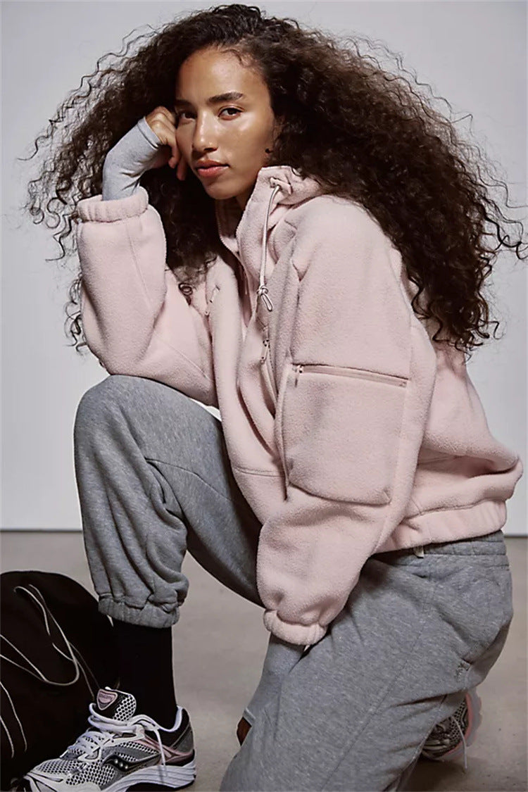 Damen Fleecejacke mit Kapuzen und Taschen Eveloria