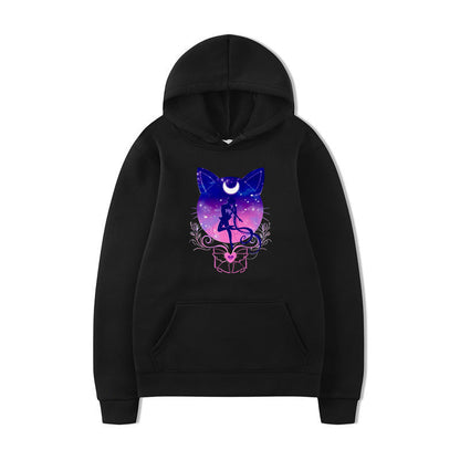 Damen Kapuzenpullover Katzenmotiv Bequem Grau
