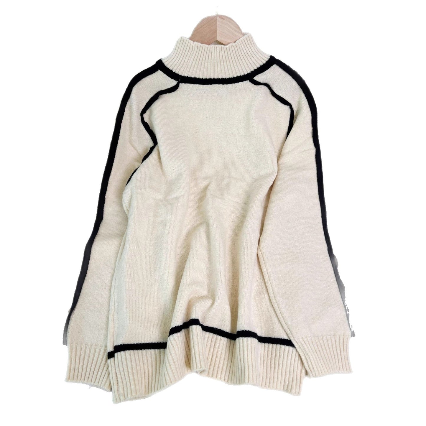 Damen Rollkragenpullover Kontrast-Saum Eveloria