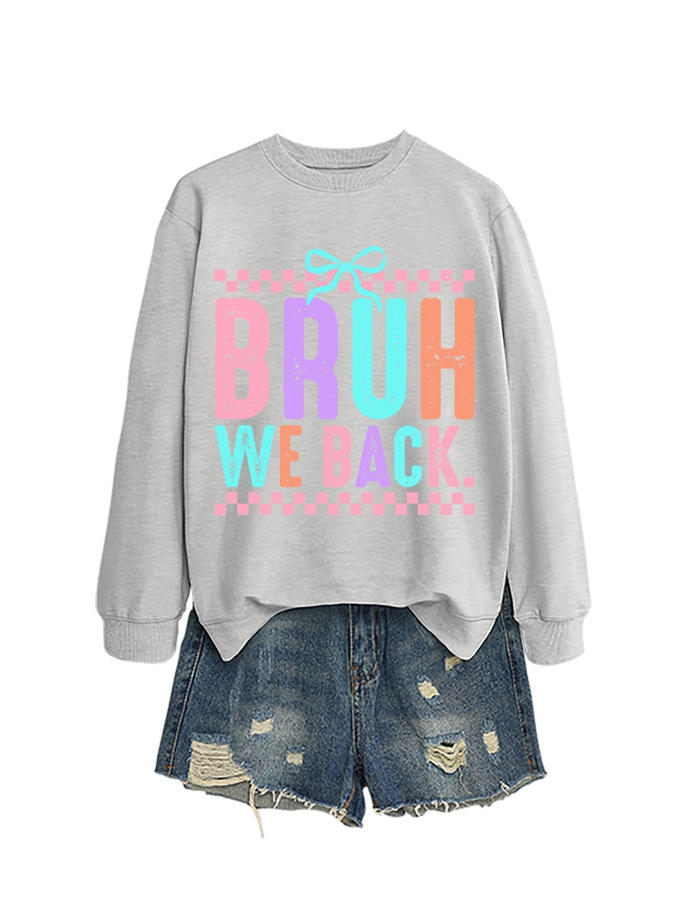 Damen Sweatshirt Bequem Fröhlicher Druck Grau Eveloria