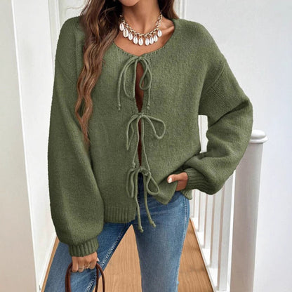 Damen Strickjacke Weich Schleife
