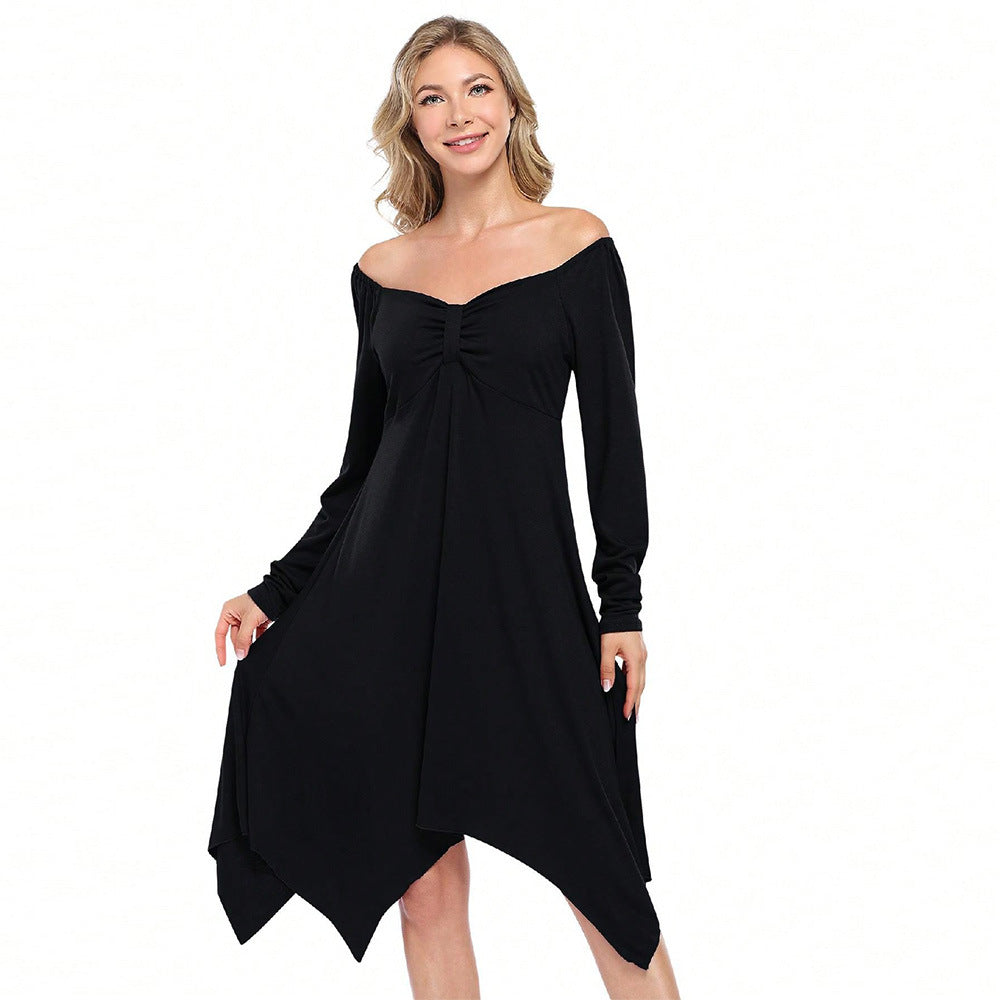 Damen Longkleid Asymmetrisch Langarm Gerafftes Oberteil Eveloria