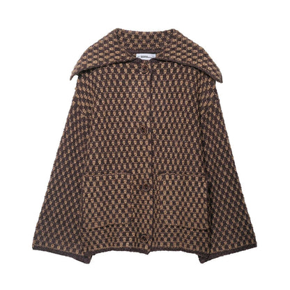 Damen Kurzjacke Kariert Knöpfe
