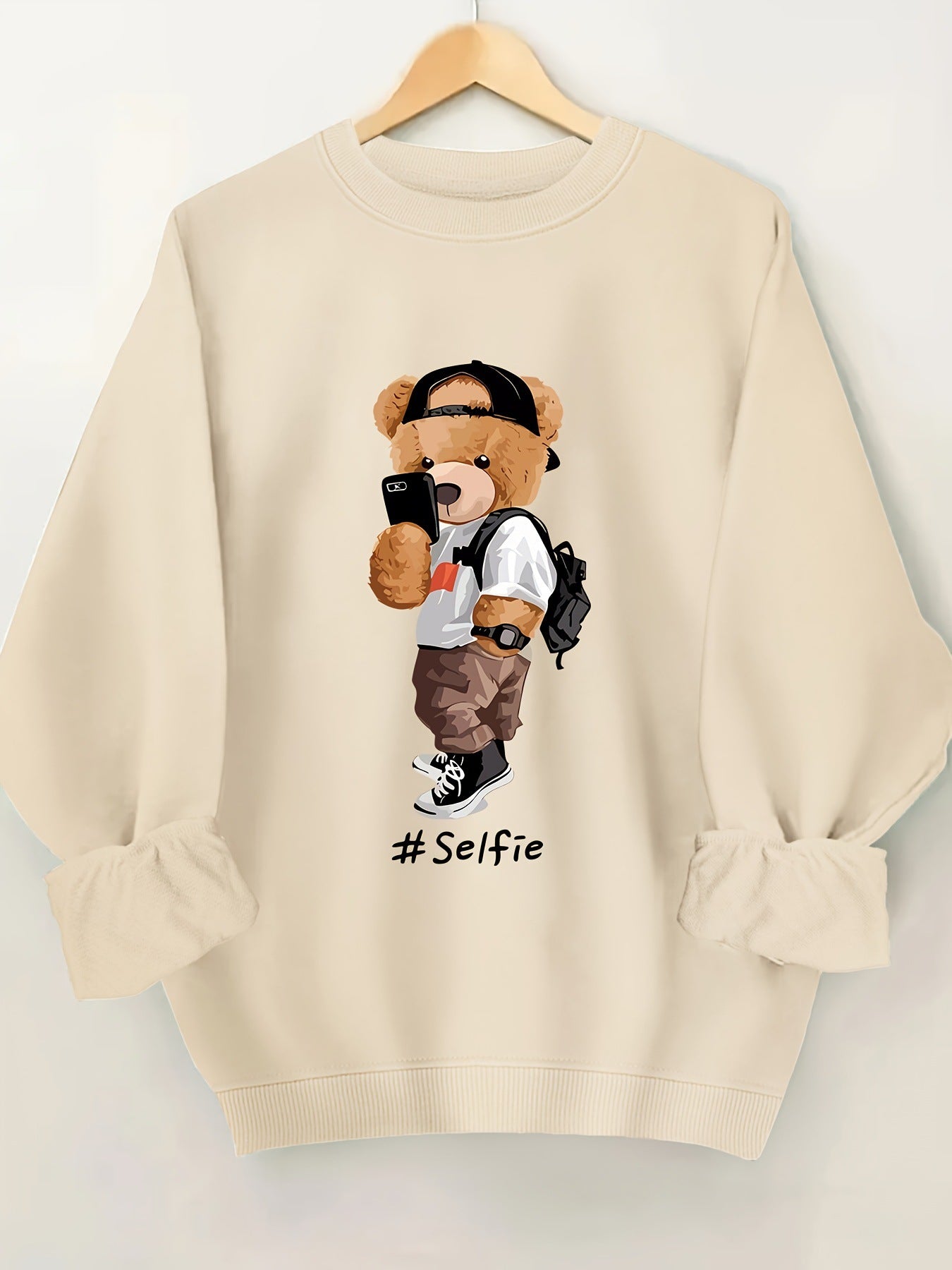 Damen Sweatshirt Bärendesign Lässig Grau Eveloria
