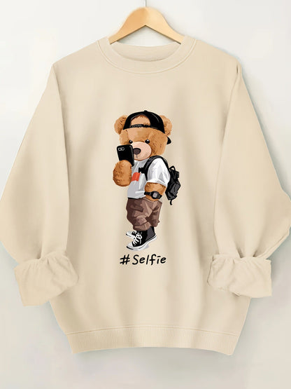 Damen Sweatshirt Bärendesign Lässig Grau Eveloria