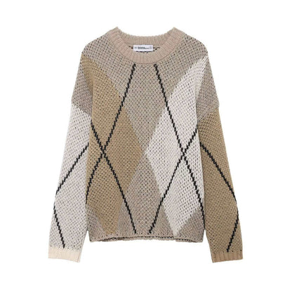 Damen Pullover Rautenmuster Modern Eveloria