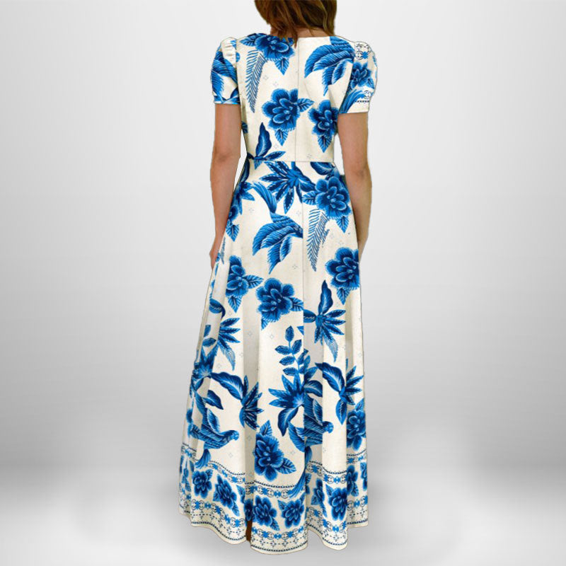 Damen Maxikleid Florales Wickel-Design Knöpfbarem Oberteil