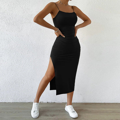 Damen Maxikleid schmale Träger seitlicher Schlitz Eveloria