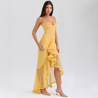Damen Maxikleid Rüschendetails Figurbetonter Schnitt Eveloria