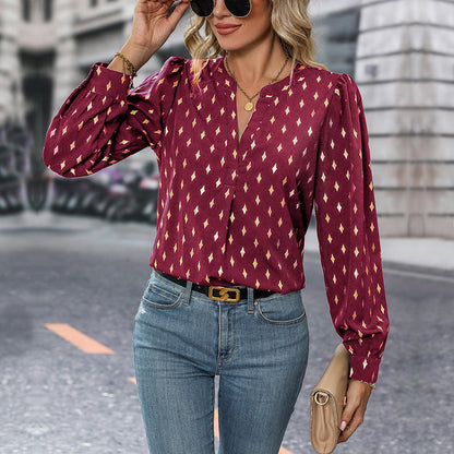 Damen Bluse Rüschendetails Glitzerdruck Eveloria