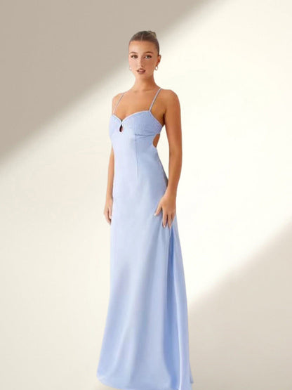 Damen Abendkleid Spaghettiträger Elegant Schlitz