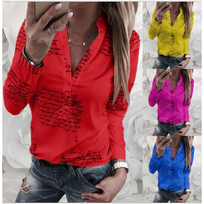 Damen Bluse mit Schriftmuster und Stehkragen Eveloria
