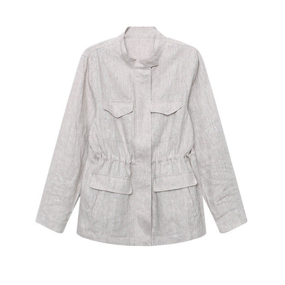 Damen Utility-Jacke Lässig Hochtaschen Rundnaht Eveloria