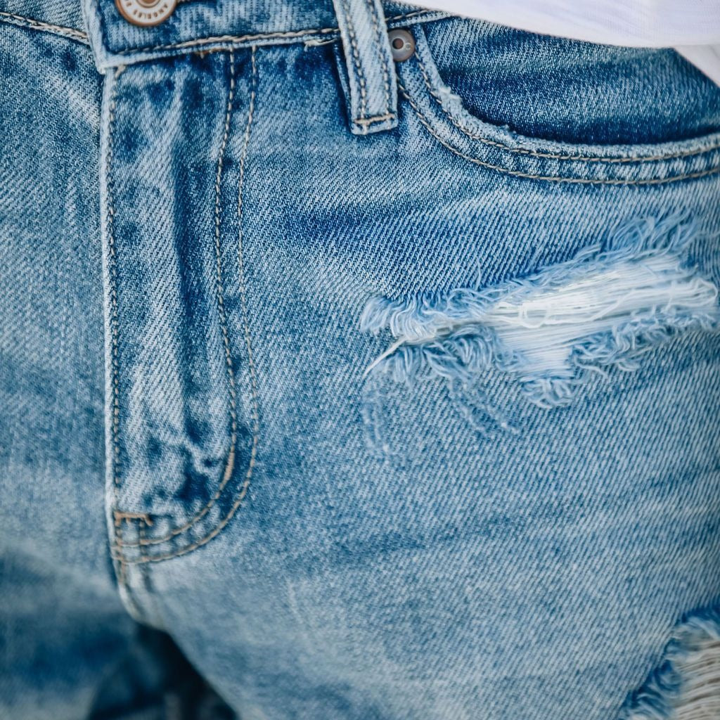 Damen Highwaist Destroyed Denim Shorts Ausgefranst