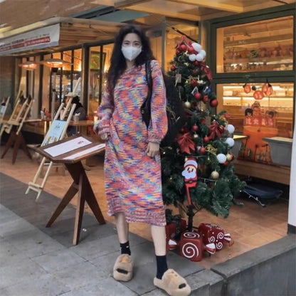 Damen Langarmkleid Moderner Farbverlauf Eveloria