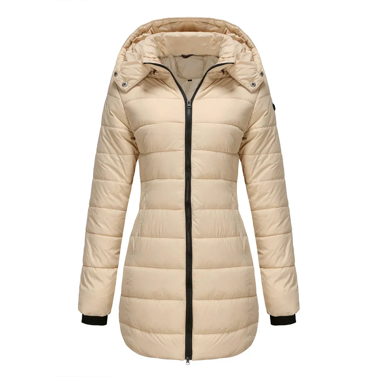 Damen Pufferjacke Steppdesign Mittellang Abnehmbare Kapuze