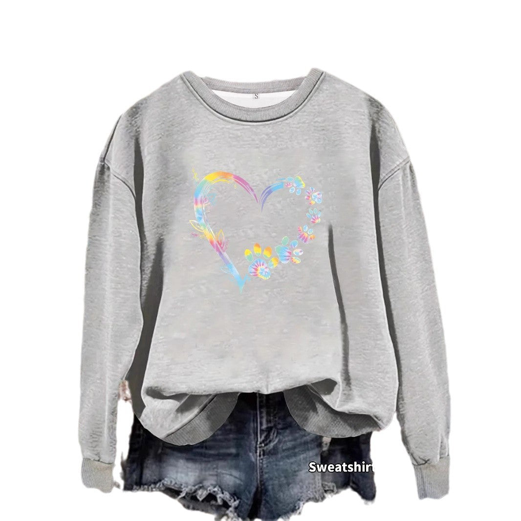 Damen Sweatshirt Florales Herzdesign Bequem Grau