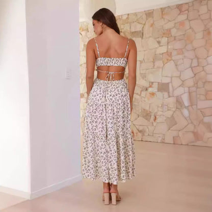 Damen Maxi-Kleid Raffung Spitze Beige