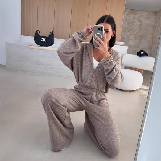 Damen Pyjama-Anzug Langbein Kapuze Eveloria - Eveloria